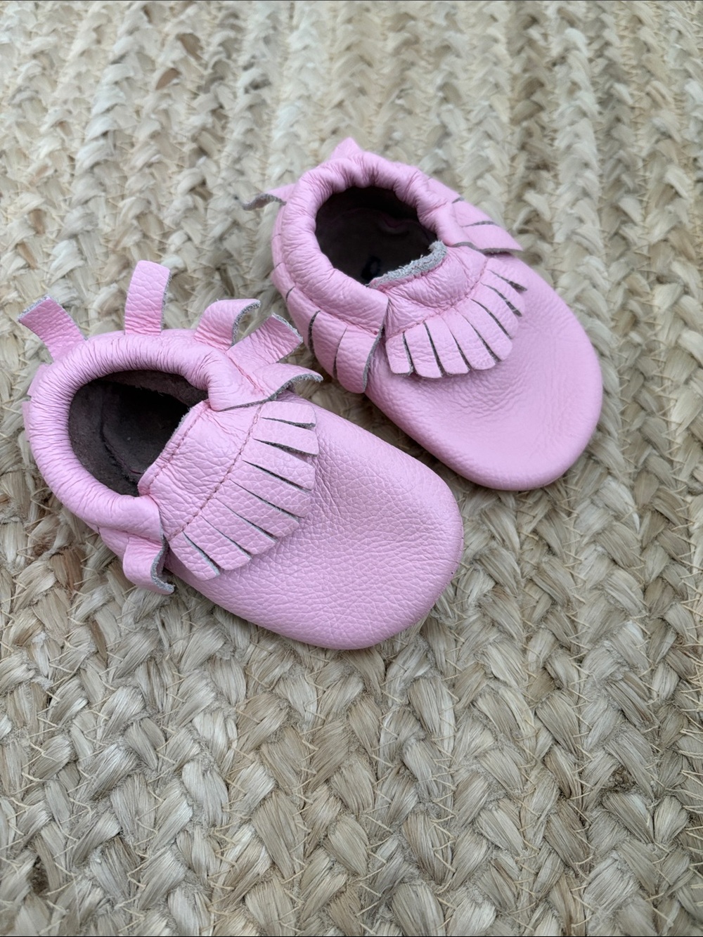 Pink leather Fringe Baby Moccasins